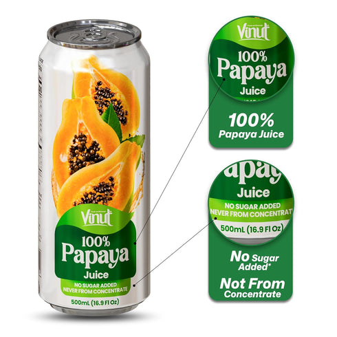 100% 500ml (16.9 Oz), Pack 2 Vinut Pure Papaya Juice, No Sugar Added, Never From Concentrate, Fl