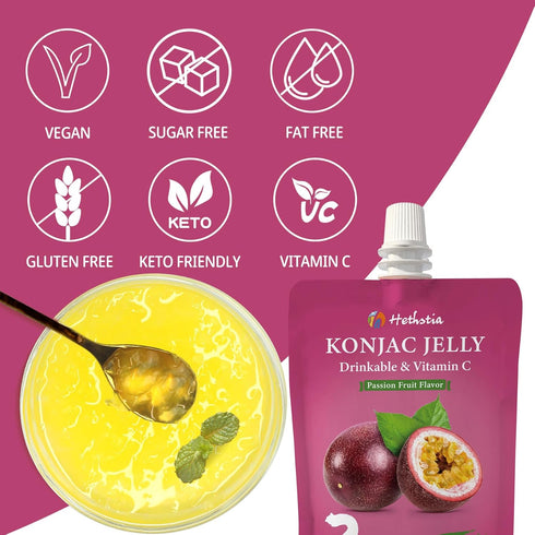 20 Packs, Hethstia Konjac Noodles, Konjac Jelly Drinkable, Keto, Vegan, Gluten Free, Low Carb, Sugar-Free, Low-Calorie