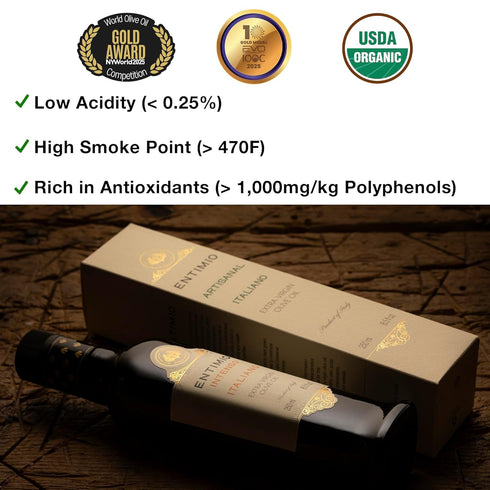 1,000+ 2025 8.5 oz Entimio Intenso Organic Italian Extra Virgin Olive Oil from Italy, mg/kg High in Polyphenols, Gold