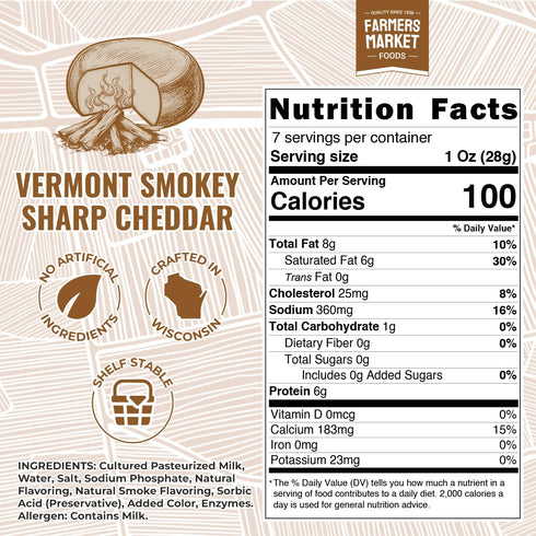 FARMERS' MARKET CHEESE 1-Pack, Farmers Market, Gluten Free, Keto, Paleo, Low Sodium, Zero Sugar, Wisconsin Cheese