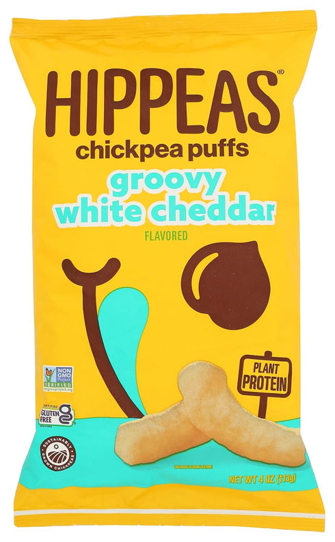 4 (Pack 1), 4g 3g Hippeas Chickpea Puffs, Vegan White Cheddar, Ounce of Protein, Fiber, Vegan, Gluten-Free, Crunchy
