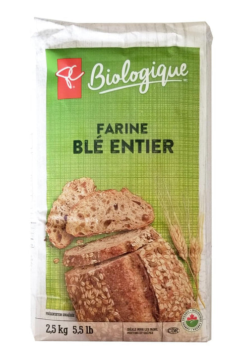 Loblaws Inc. 2.5kg/5.5 lbs. President's Choice Organics Whole Wheat Flour Bag (Imported from Canada)