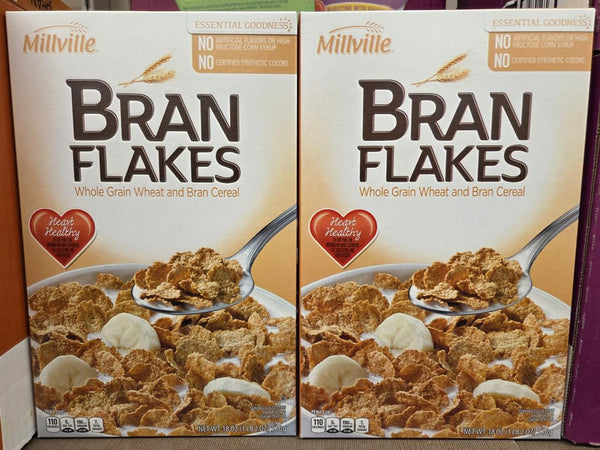 Generic Bran Flakes Millville Whole Grain Wheat and Bran Cereal 18oz 510g (Two