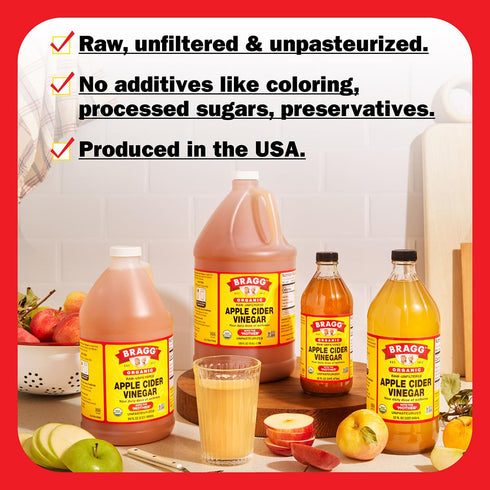 64oz 128oz Bragg Organic Apple Cider Vinegar with the Mother + Bragg Liquid Aminos All-Purpose Seasoning