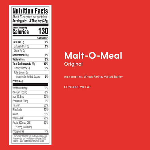 28 (Pack 4) Malt-O-Meal, Original Malt-O-Meal Hot Breakfast Cereal, Quick Cooking, Ounce Box