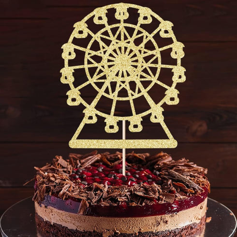 Golden Paper Ferris Wheel Cake Decoration for Birthday Celebrations for Boys and Girls