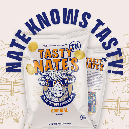 100% 7oz Pack 4 Tasty Nates Beef Tallow Potato Chips Original Sea Salt Kettle Chips Made with Beef Tallow Seed Oil Free