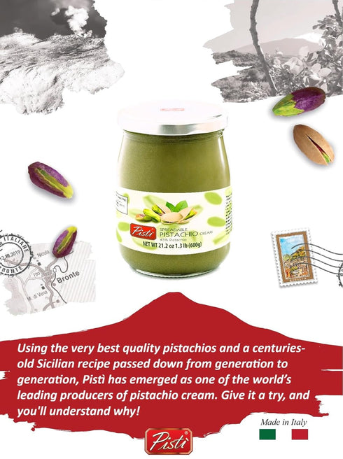 Pist 45% 21.2 (600 achio Cream | Premium | Smooth Sicilian achio Spread, Ounce g) | Made in Italy | New Label
