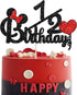 Happy 1/2 Birthday Cake Topper - Black and Red Glitter Mouse Theme Baby Shower Sign for 6 Months Birthday Party