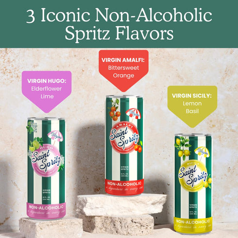 Pack (12-Pack) Saint Spritz Non Alcoholic Drink Variety | Italian Spritz Cans | Amalfi, Sicily & Hugo Flavors |