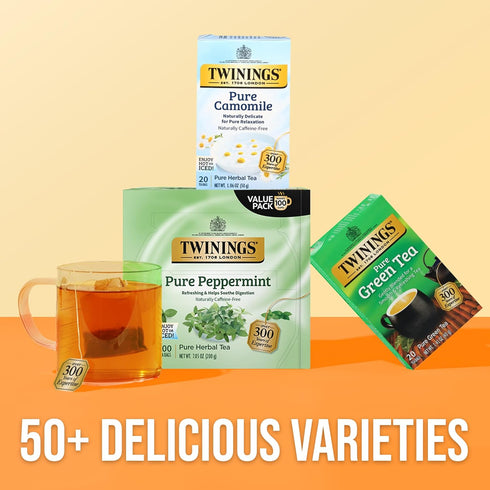 100 Count (Pack 1), 100 Twinings Pure Peppermint Herbal Tea Individually Wrapped Bags, of Fresh Minty Flavour