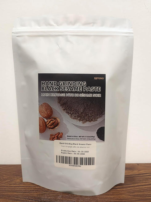 SIJIYUNLI 500g/17.63oz -Hand Grinding Black Sesame Paste Breakfast, black sesame sauce, sesame powder