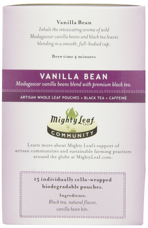 Mighty Leaf Vanilla Bean Black Tea, Rich Creamy Flavor, 15 Silk Bags, Pack of 3