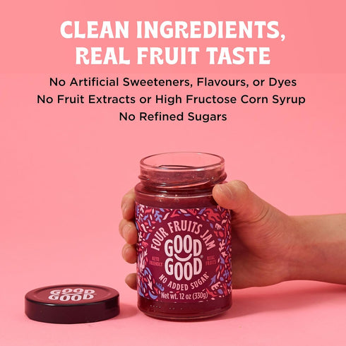 12oz 330g (Pack 1) GOOD GOOD Four Fruits Jam - No Added Sugar - Low Calorie - Gluten Free and Vegan - Diabetic and Keto