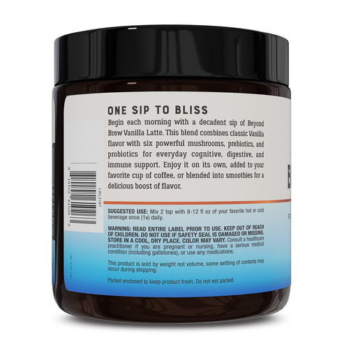 Immunity 30 Beyond Brew Vanilla Latte Coffee Alternative - Mushroom Complex w/Lions Mane, Reishi, Cordyceps & Chaga
