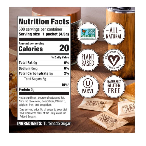 Generic Packets, 500 Count Pack Organic Sugar in The Raw, Raw Sugar Natural Sweetener, Bulk