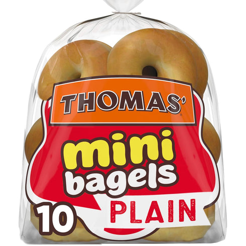 THOMAS' , Plain Pre-Sliced Mini Bagels, 10 Count