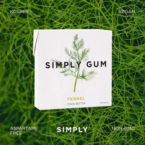 Simply Gum Fennel Plant-Based Chewing Gum Pack of Six (90 Pieces Total) Synthetic Plastic Free + Aspartame Free