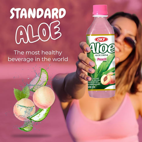 16.9 oz. Pack 20), OKF Aloe Vera Drink Juice with Pure Aloe Pulp, Variety, (Peach, of Plant Based Drink, Korean drinks