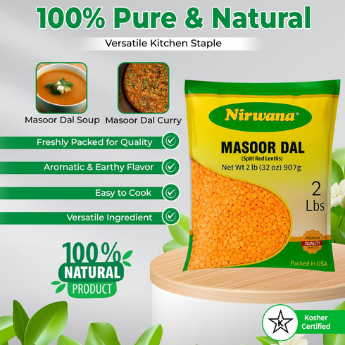 32 oz Red Split Lentils (Masoor Dal) Protein-Rich Pantry Staple for Soups, Curries & Indian Dishes