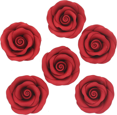Global Sugar Art Premium Edible Roses, Red, Unwired, Medium 1.5 inches, 12