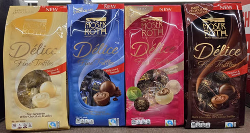 Generic Private Chocolatiers Moser-Roth Delice Fine Truffles Dark Chocolate 70% Cocoa, Milk Chocolate,