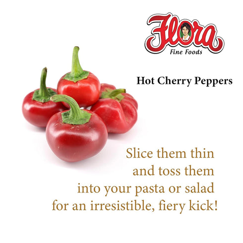 6 24.3 Oz Flora Foods Whole Hot Cherry Peppers in Water & Vinegar Case of Jars | Gourmet Peppers for Pasta & SaladWhole