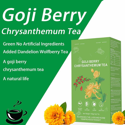 150g(1box,15 (2) Goji Berry Chrysanthemum Tea, Dandelion Wolfberry Tea for Liver Health, Liver Detox Clear the Liver