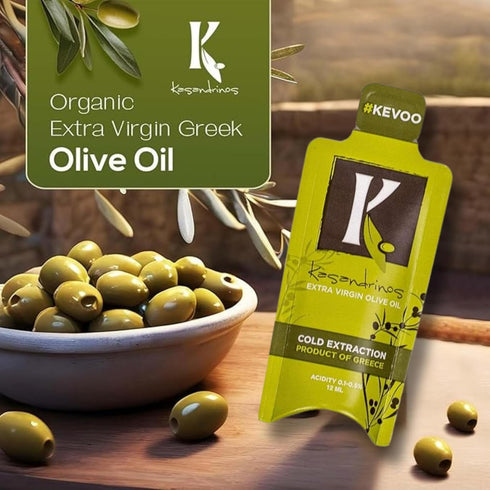 Packets 20 12ml Kasandrinos Organic Extra Virgin Olive Oil Travel x Single Serves Cold-Pressed, Polyphenol Rich, USDA