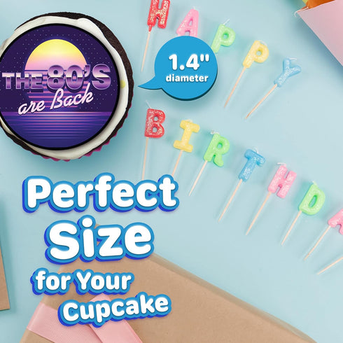 30 Edible Cupcake Toppers – 80's Retro Party Themed Collection of Uncut Edible Cake Decorations on Wafer Sheet