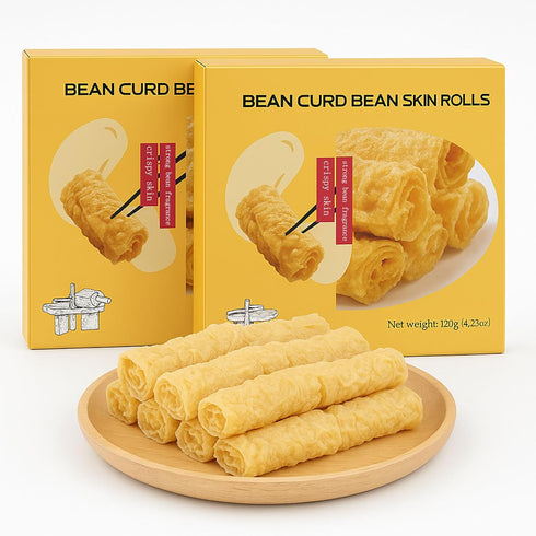 HXUQCZIG Fried Tofu Skin Roll - Crispy Bean Curd Sheets, Vegetarian Snack, 4.23oz