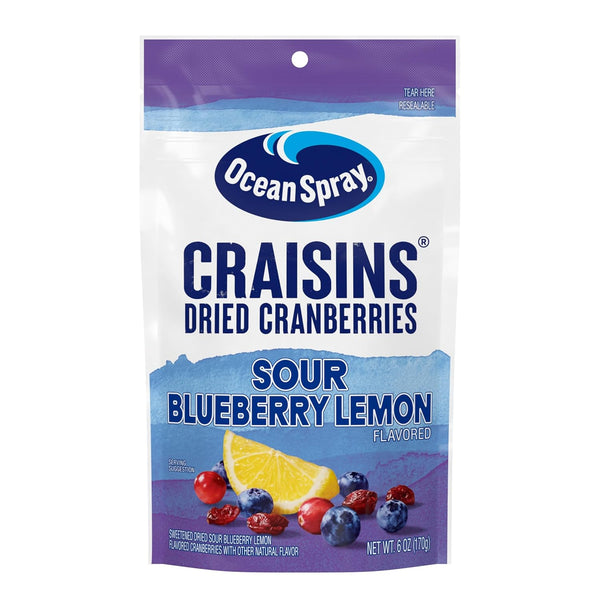 Ocean Spray Craisins Sweetened Dried Cranberries, Sour Blueberry Lemon, 6oz Pouch