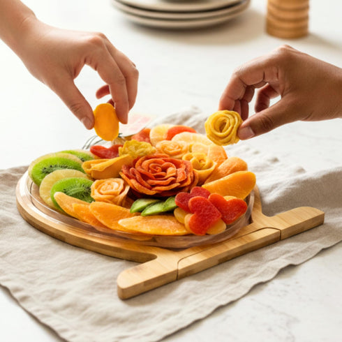 Dried Fruit Gift Basket- Heart Shaped Food Tray- Gourmet Assortment of Premium Tropical Fruits in Reusable Bamboo Heart