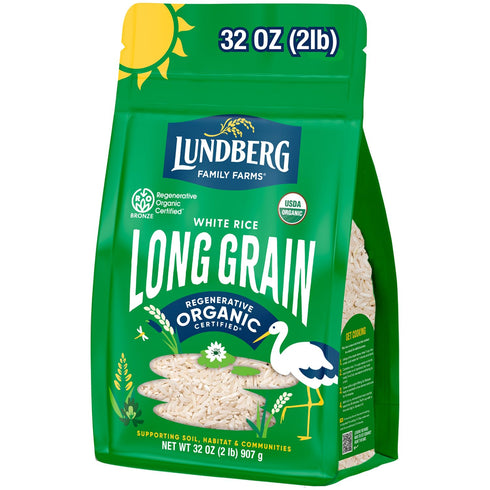 Lundberg Organic Long Grain White Rice, Regenerative Organic Certified, Resealable 2lb Bag