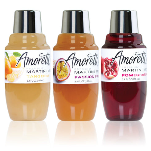Amoretti Premium Martini Cocktail Mix Exotic Minis, Tangerine, Pomegranate and Passion Fruit,