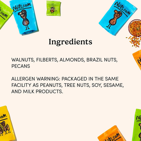 2 Lb Omega-3 Nuts.com Mixed Nuts in Shell Bag, Healthy Snack Sampler, Includes Premium Walnuts, Almonds, Hazelnuts