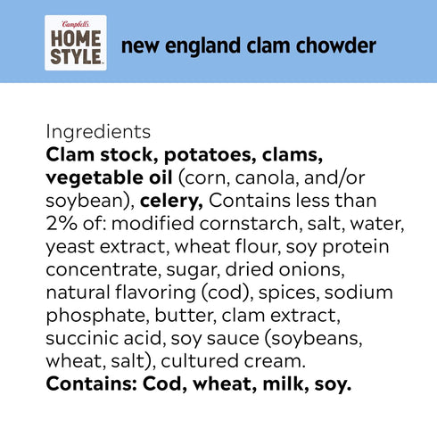 Campbell's Homestyle 16.3 oz (Pack 4) New England Clam Chowder Soup, Can