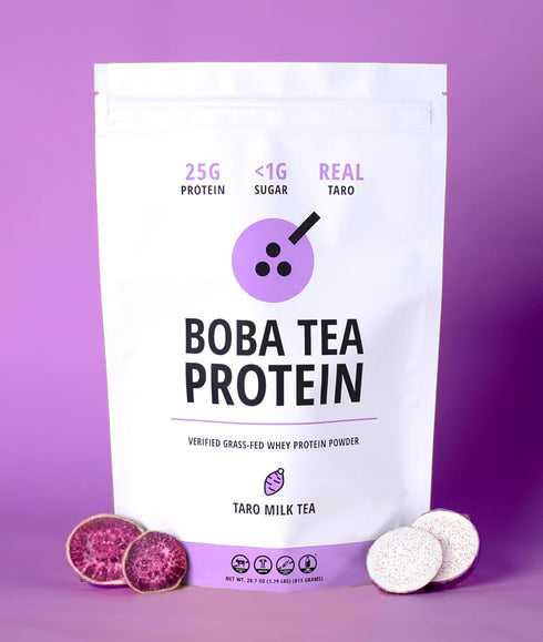 25g 19 Taro Milk Tea | Grass-Fed Whey Protein Isolate Powder | Gluten-Free & Soy-Free Bubble Tea Protein Drink | Real