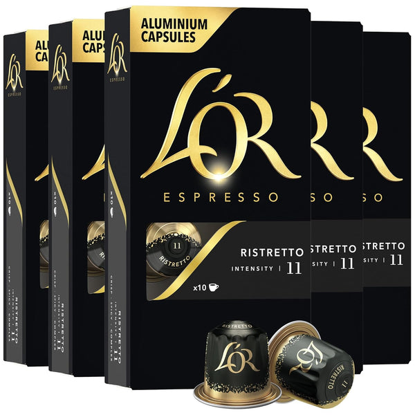L'OR Espresso Capsules, 50 Count Ristretto, Single-Serve Aluminum Coffee Capsules Compatible with