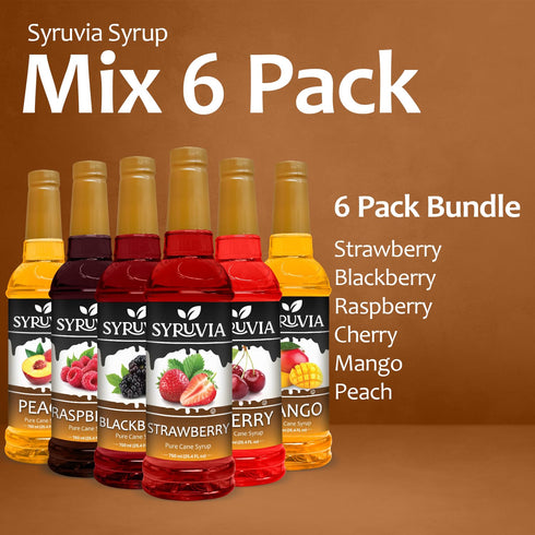 Summer Pack 25.4 oz Summer (6-Pack) Syruvia Fruit Syrup Variety Strawberry, Blackberry, Raspberry, Cherry, Mango