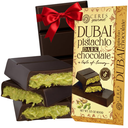 Ceres Gourmet Dubai Chocolate Bar Pistachio 3.5 Oz, Dark Chocolate Knafeh, Perfectly