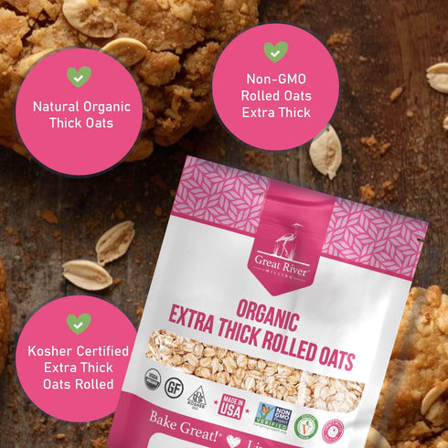 5 Lb Great River Milling Organic Extra Thick Rolled Oats | Whole Grain, Gluten Free, Non-GMO, Kosher Certified | Hearty