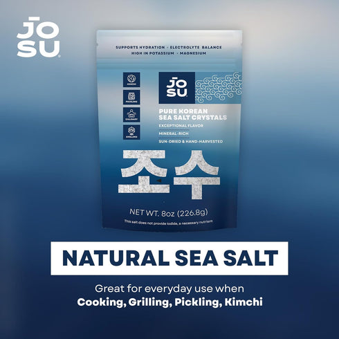 4 oz JOSU Korean Sea Salt | Coarse Salt, Mineral-Rich & Unrefined Sea Salt, Natural Sun-Dried | Pure, All-Natural Salt