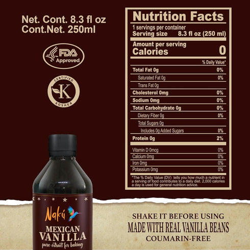 Naku Mexican Vanilla Extract, Pure and Traditional with Vanilla Bean for Baking and Desserts