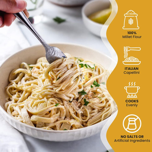 6g 26.4oz (3) Big Green Organic Food- Organic Millet Capellini, Gluten-Free, Lectin-Free, Non-GMO, Vegan, of Protein
