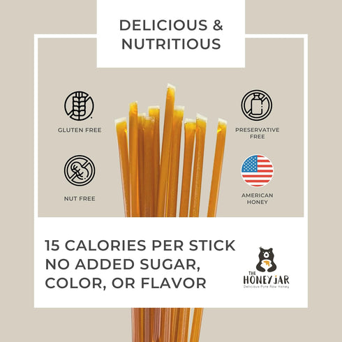 (100 Count) The Honey Jar Plain Honey Sticks - Pure Honey Straws For Tea, Coffee, or a Healthy Treat - One Teaspoon