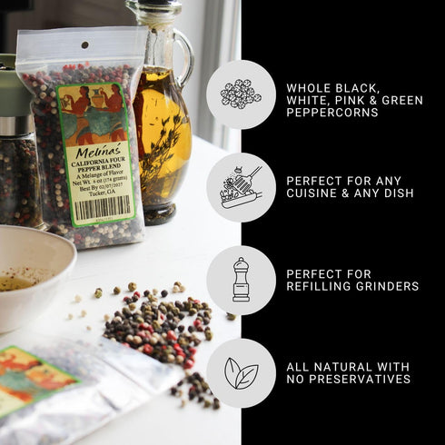 Melina's Peppercorns, California 4 Pepper Blend, 6 Ounce