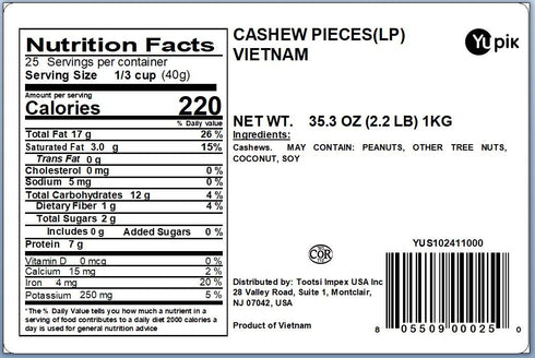 2.2 lb (35.2 oz), Yupik Nuts Cashews, Large Pieces, Kosher, Natural, Unseasoned, No Added Oil, Fat, Salt, or Sugar