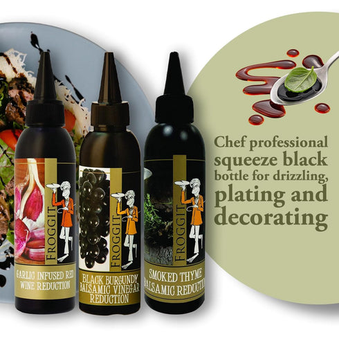3-Piece 150ml Froggit Garlic Infused Red Wine Vinegar, Burgundy Bliss Balsamic Reduction, Smoked Thyme Balsamic Vinegar
