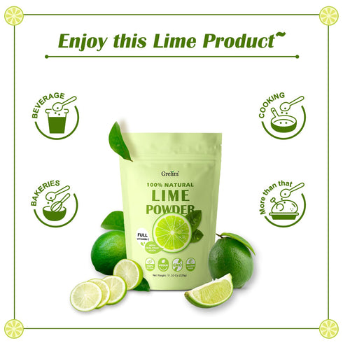 11.30 Oz, 320g Grelim Lime Powder Freeze Dried Lime Juice Powder, Filler Free, Gluten-Free, Fresh Squeezed Limeade